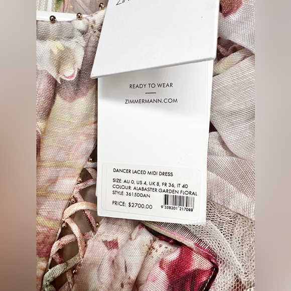 NWT Zimmermann Dancer Laced Midi Ruffled Floral Print Linen And Silk Size 0 - Picture 6 of 13